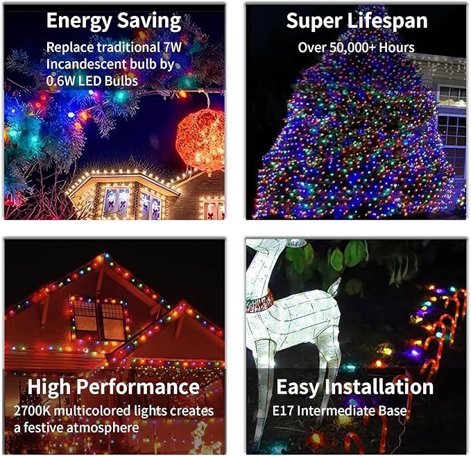 C9 Christmas Lights Outdoor, 25 Ft Multicolor Vintage LED Christmas String Lights for Roofline Xmas Tree Holiday | Lumora