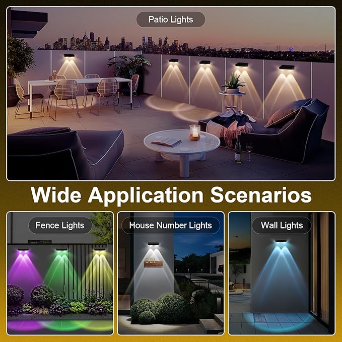 Solar Fence Lights Outdoor 16 Pack, Warm White & Cool White & 6 Colored+RGB Color Changing, High Bright LED Spot | Lumora