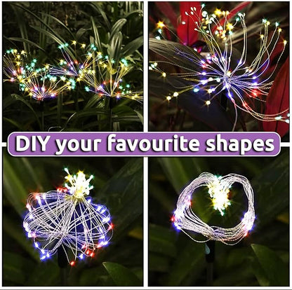 Redefun Solar Fireworks Lights for Outside 2 Pack 120 LEDs Solar Garden Decor, 8 Modes Sparkler Light Waterproof Starlit Starburst Lights for Yard Flower Bed Lawn Pathway Decorations - Multicolor