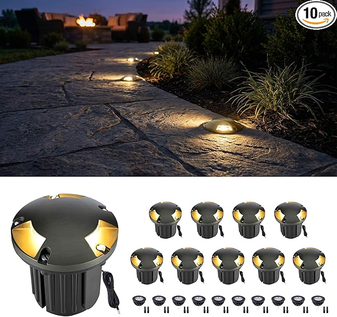 Gardenreet LED Well Lights Brass - In-Ground Replaceable Bulb Low Voltage All Weather Lighting, Wired 12V Light, Antique Bronze for Outdoor Pathway Lawn with 2700K Warm White MR16 Bulb