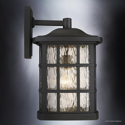 Urban Ambiance Luxury Craftsman Outdoor Wall Light, Medium Size: 17" H x 11" W, with Tudor Style Elements, Highly-Detailed Design, High-End Black Silk Finish and Water Glass, UQL1236