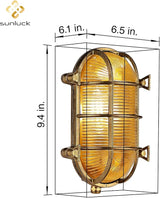 Sunluck Brass Bulkhead Light,Grid Oval Nautical Wall Light,Lampshade,Ceiling Mount Lighting,Sauna Light Waterproof | Lumora