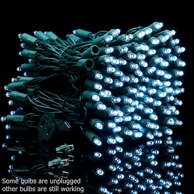 YULETIME 200 Cool White Wide Angle LED Christmas Lights, 66 Feet Green Wire UL Certified 5mm Holiday String Light Set (Cool White)
