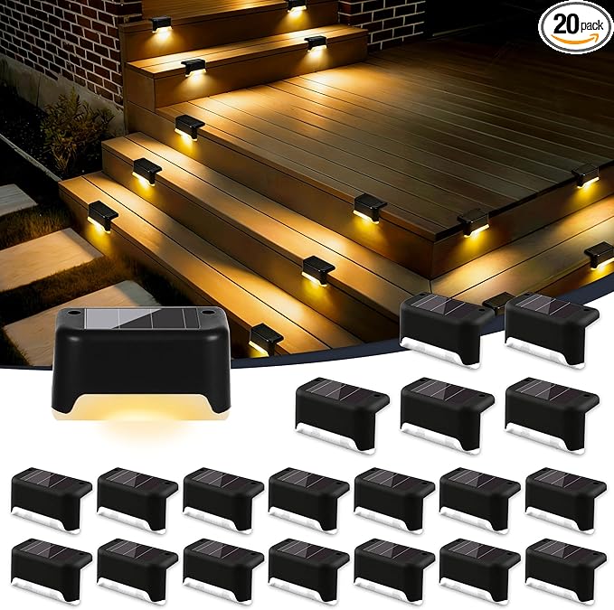 Solar Deck Lights Outdoor Waterproof, Solar Fence Lights for Outside Step, Stairs, Patio, Garden, Yard, and Pathway Decor(Warm White) 20Pack