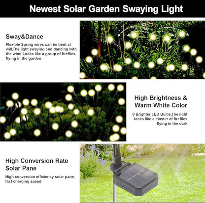 Swaying Solar Firefly Lights Outdoor, 8 Modes 800mAh Firefly Swaying Solar Garden Lights Waterproof for Outside Plant Yard Patio Pathway Christmas Garden Decor Flashing Warm White(4 Pack)