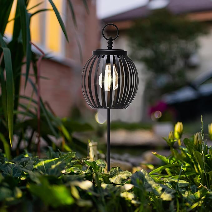 Glitzhome 2Pcs 32.25" H Solar Pathway Lights Outdoor, Solar Metal Pathway Lantern with Shepherd Hook for Path Patio | Lumora