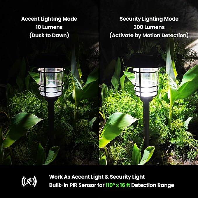 Mesh Linkable Series 6-Pack Solar LED Security Pathway Light w/ LiFePO4 Battery, 300LM, Auto-linking, 110°x16 ft Motion Detection, CCT 3000K/4000K/5000K, 4-Channel Settings, Stainless Steel, Bronze