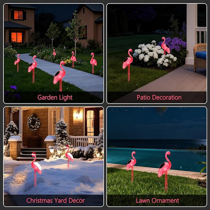 Flamingo Solar Lights Outdoor Decor, 2 Pack Waterproof Solar Powered Garden Pink Flamingos for Yard Decorations, Flamingo Gifts for Women Mom Grandma Outside Walkway Pathway Patio Lawn Ornaments