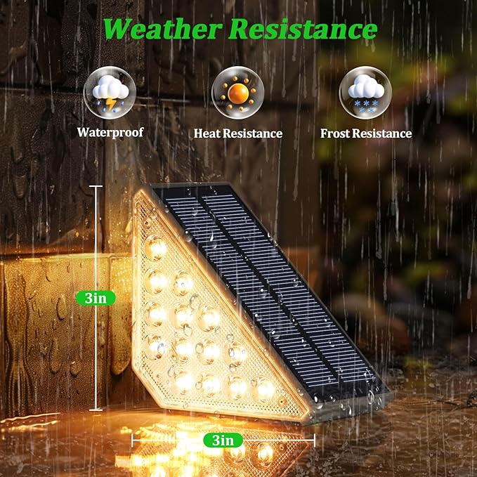 4-Pack Solar Stair Lights Outdoor Waterproof, Upgraded 2 Color LED Solar Powered Step Light for Outside, IP67 Auto On Off, Solar Lights for Front Sidewalk Yard Patio Porch Decor, Warm White-Cool White
