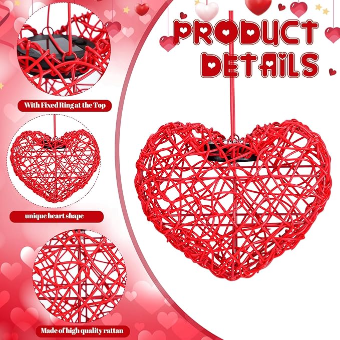 5 Pack Valentine Solar Lights Outdoor 8 Inch Waterproof Heart Light Heart Rattan Balls Valentine's Day Decorations for Outdoor Garden Yard Valentine's Day Interior Decoration(Red)