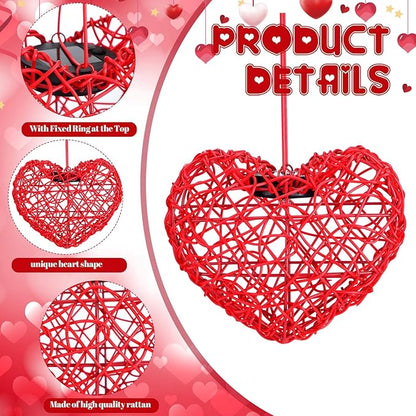 5 Pack Valentine Solar Lights Outdoor 8 Inch Waterproof Heart Light Heart Rattan Balls Valentine's Day Decorations for Outdoor Garden Yard Valentine's Day Interior Decoration(Red)