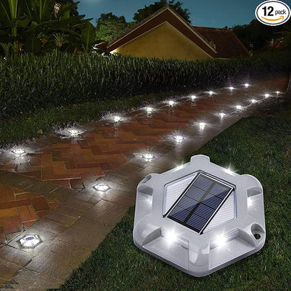 VOLISUN Solar Deck Lights Driveway Dock Lights, 12-Pack Waterproof Outdoor LED Aluminum Dock Lighting Warning Step Light for Driveway Sidewalk Garden Pathway Yard(Warm White+White,2 in 1),Auto On/Off