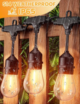 Svater Outdoor String Lights 200 FT, E26 Socket, 64pc S14 Shatterpoof Bulbs, 1 Watt Dimmable 2700K Warm White, IP65 | Lumora