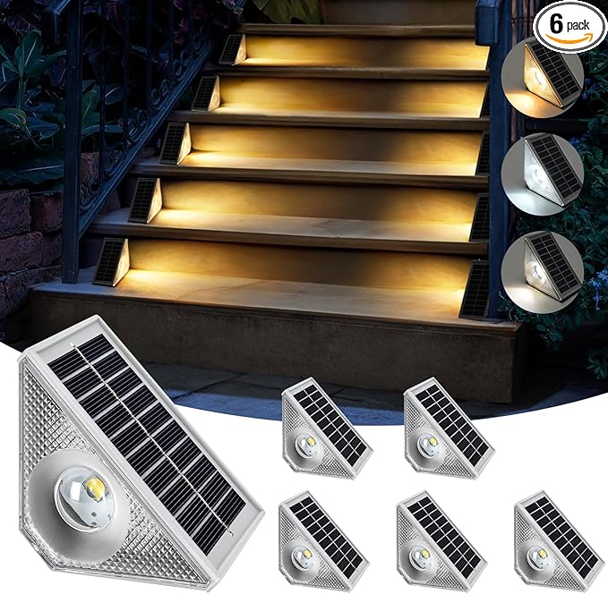 Solar Step Lights Outdoor Waterproof, 6 Pack Triangle LED Deck Lights, IP65 Waterproof Solar Powered Lights for | Lumora