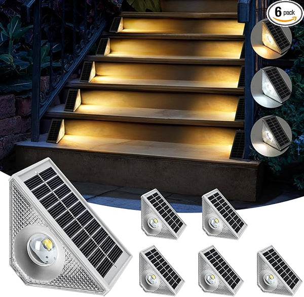 Solar Step Lights Outdoor Waterproof, 6 Pack Triangle LED Deck Lights, IP65 Waterproof Solar Powered Lights for | Lumora