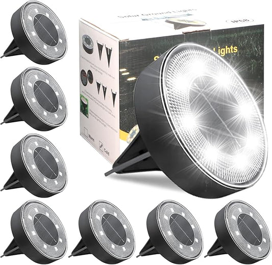 Siatom Solar Ground Lights 8 Pack, IP68 Waterproof Solar In-Ground Light for Outdoor, Flat Landscape Lighting, Garden Disc Light for Pathway, Walkway, and Yard - 8 Pcs (Cool White)