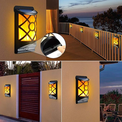 6 Pack Solar Flame Lights Outdoor - Realistic 3D Flickering Flames Wall Lantern with 66 Ultra-Bright LEDs - Waterproof Auto On/Off Fire Effect Garden Decor Lighting for Fence, Patio