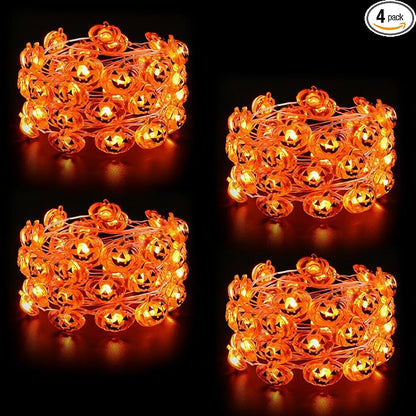 Halloween Pumpkin Lights, 4 Packs 13.5ft 40 LED Battery Operated Led Pumpkin String Lights, Waterproof Orange String Lights for Indoor/Outdoor, Wedding, Bedroom, Home, Window, Halloween Decorations