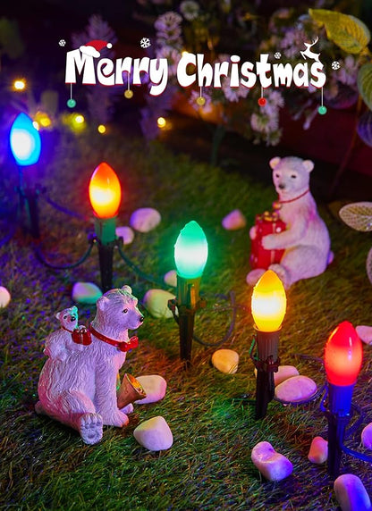 Frosted C9 Christmas Lights Outdoor, 25.7 Ft Christmas Pathway Lights with 20 LED Bulbs and Stakes, Connectable Christmas Yard Decorations Walkway Sidewalk Holiday, Multicolor