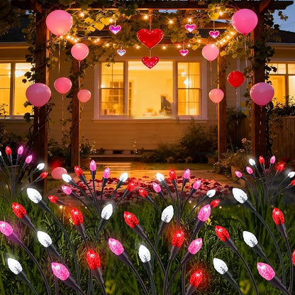 4 Pcs St Patricks Day Outdoor Decorations Solar Lights Waterproof Green 48 LED Swaying Pathway Firefly Stake Lights for Outside Yard Garden Lawn Decorations(Pink White,Pine Cone)