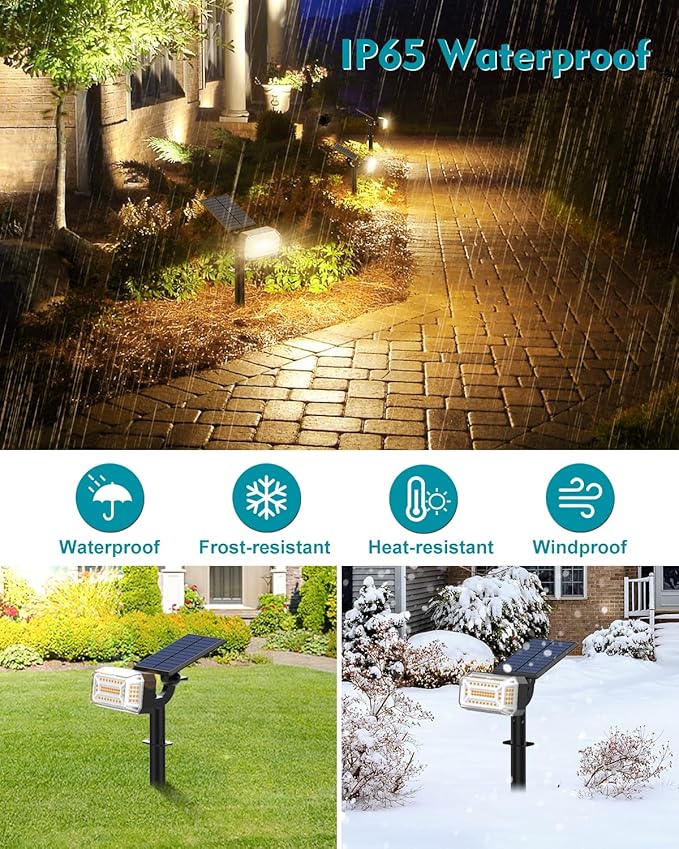 102 LEDs Solar Spot Lights Outdoor Waterproof IP65, [ 4 Modes/8 Pack] Solar Spotlights, Adjustable Light & Panel | Lumora