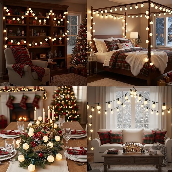 25ft Outdoor Christmas LED String Lights,G40 Frosted White Globe Lights with 27pcs Plastic Bulbs,Round Bulb | Lumora