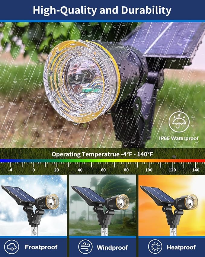 Solar Spot Lights Outdoor Waterproof IP65, 180 Lumens 5000K Cool White Solar Powered Outdoor Lights, Smart Circuit for All-Night Illumination Outdoor Solar Lights for Yard, House, Garden, Pathway, 4PK