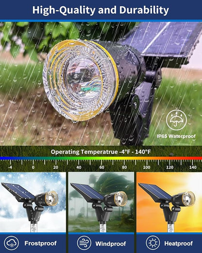 Solar Spot Lights Outdoor Waterproof IP65, 180 Lumens 5000K Cool White Solar Powered Outdoor Lights, Smart Circuit for All-Night Illumination Outdoor Solar Lights for Yard, House, Garden, Pathway, 4PK