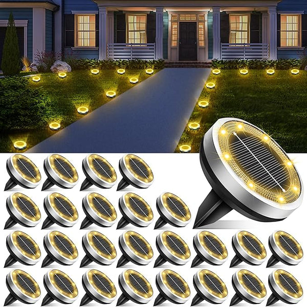 Solar Lights Outdoor Waterproof, 26 Pack 8 LED, Thickened Stainless Steel Ground Light, Solar Garden Lights | Lumora