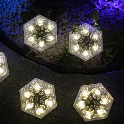 6 Pack Hexagram Bricks Outdoor Solar Powered LED In Ground Pathways Patio Yard Garden Glow Lights Decor