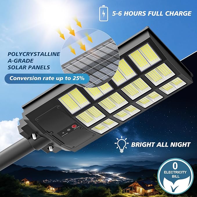 Sunwish Solar Lights Outdoor Waterproof 5000W, 6500K LED Solar Street Light with Motion Sensor & Dusk to Dawn, Security Flood Lights Outdoor with Remote Control for Parking Lots, Yard, Garage