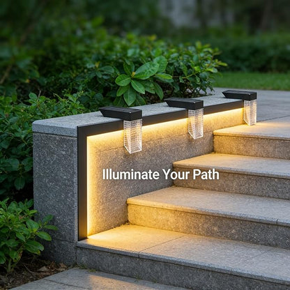 LED Solar Step Light, L Shape, Warm and RGB Color Temperature, Solar Pathway Light - IP65 Waterproof Design, Monocrystalline Charging, Garden Deck Safety Lighting