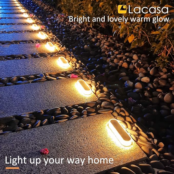 Lacasa 4pcs Solar Outdoor Floor Lamp Warm White 2700K 40LM LED Solar Light Outdoor Patio Decoration IP68 Waterproof Auto On/Off Lighting for Paths Garden Stairs Pathways Patio