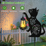 Solar Garden Statues Cat Decor - Outdoor Metal Lantern Silhouette Stake, Waterproof Solar Lights for Yard Patio | Lumora