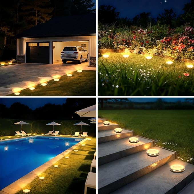 ZAIYW 12 Pack Solar Ground Lights Outdoor Waterproof Pathway Lights Solar Powered Disc Landscape Lighting for | Lumora
