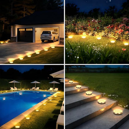 ZAIYW 12 Pack Solar Ground Lights Outdoor Waterproof Pathway Lights Solar Powered Disc Landscape Lighting for Garden Lawn Yard Walkway Deck Decoration (Warm White)