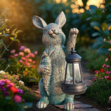 Solar Garden Statues -Rabbit Lantern Outdoor Handmade Resin Statue with LED Light, Cute Carrot Holder for Patio | Lumora