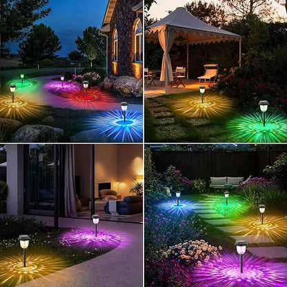 echosari 2 Pack Color Changing Solar Pathway Lights, Dynamic Multicolor & Warm White Christmas Solar Lights Outdoor Waterproof Garden Lights for Landscape Path Driveway Walkway Lawn