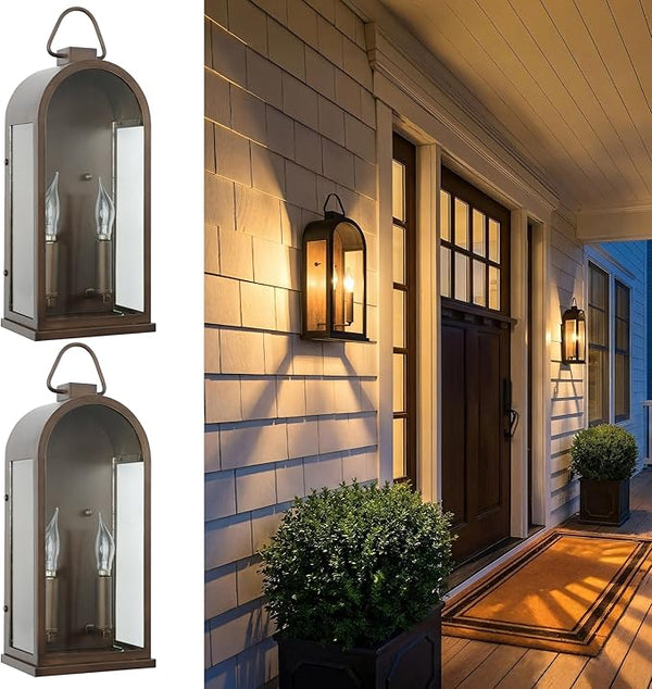 Outdoor Wall Light Fixtures, 2-Light Porch Lights Outdoor, Matte Bronze Exterior Waterproof Wall Sconce with Glass | Lumora