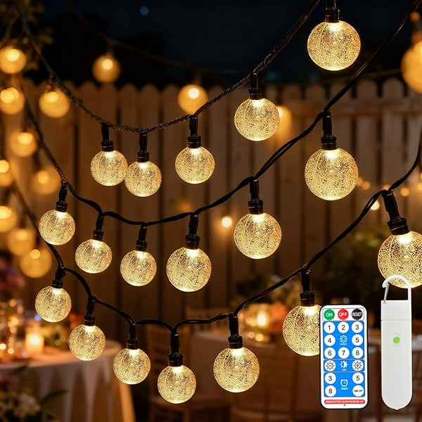 SMY Lighting 13FT Rechargeable Battery Operated 20 LED Crystal Globe String Lights Outdoor/Indoor, Patio Hanging | Lumora