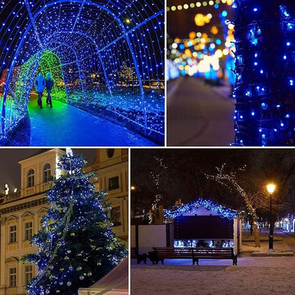 Chritsmas Decoration Outdoor String Lights - 25m/82ft 220 LEDs 8 Modes Memory Function End-to-End Extendable Plug in Waterproof Fairy Lights for Thanksgiving Halloween Wedding Patio Decor - Blue
