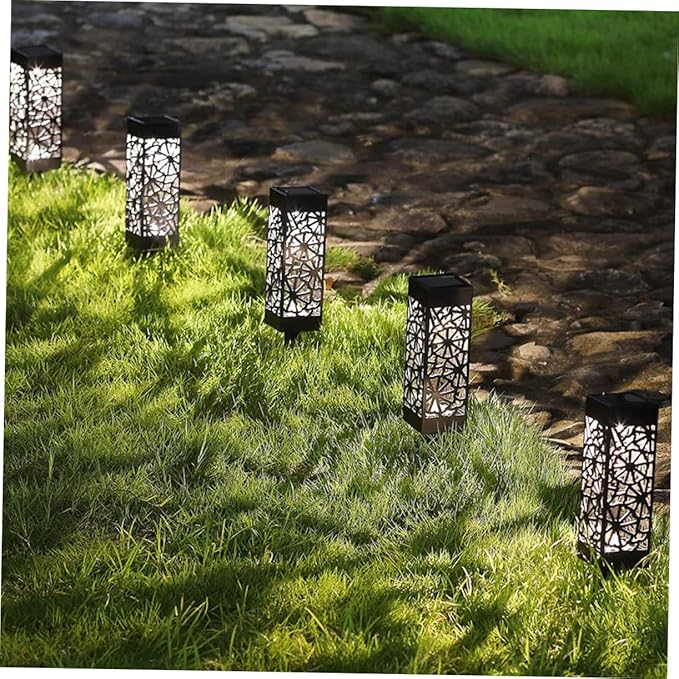 Garneck 2pcs Hollow Solar Lawn Lights Outdoor Garden Stake Lamps Warm/White Light Waterproof Landscape Lighting for Pathway Yard and Driveway