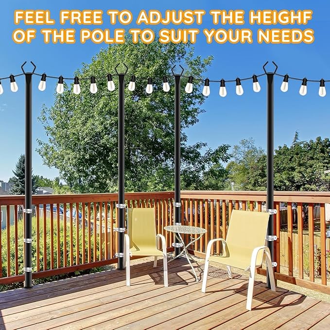 6 Pack String Light Poles, Outdoor String Light Pole 10 ft Forked Metal Light Pole with Adjustable Outdoor Light | Lumora