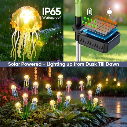 Outdoor Solar Garden Lights: 2 Pack 12 LEDs Waterproof Solar Powered Jellyfish Lights for Outside Yard Pathway Lawn Warm White Decorations - Unique Gardening Gifts for Women Mom Grandma