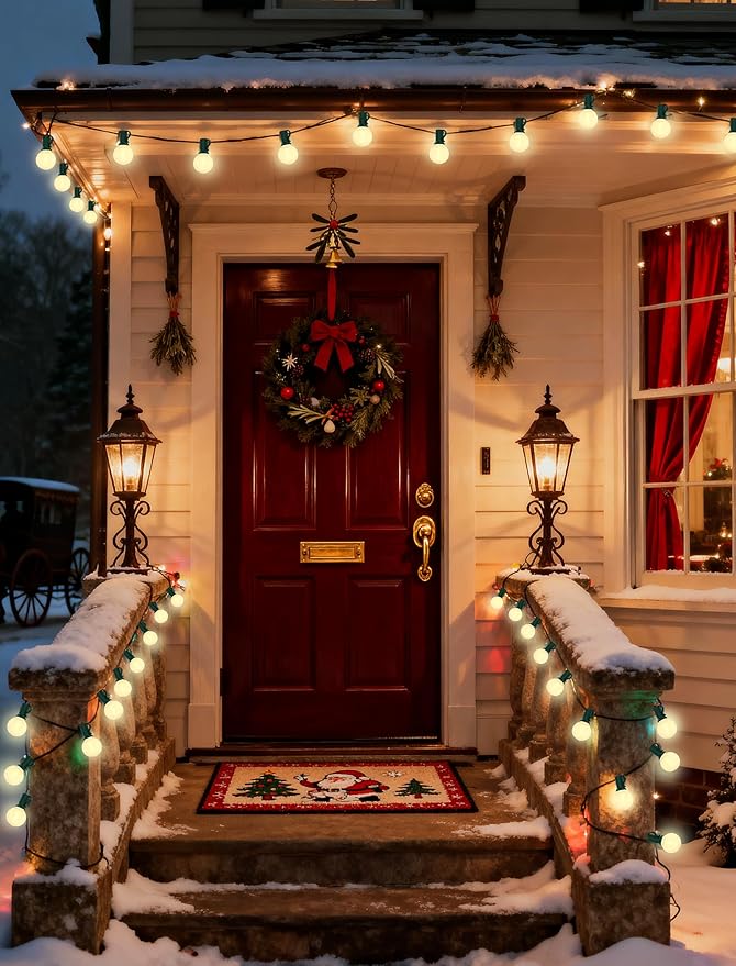 25Ft Christmas Outdoor String Lights, G40 Globe Lights with 27 0.6W Frosted Warm White Bulbs, Vintage Christmas Lights for Holiday Party Backyard Xmas Tree Wedding Garden Patio Porch Decor, Green Wire
