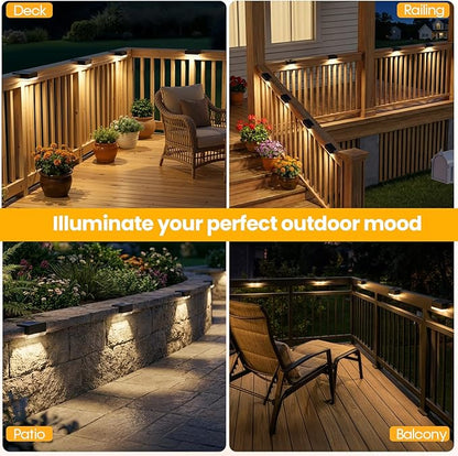 Solar Deck Lights 12 Pack, 3 Color Modes Soft Warm/Natural/Cool Glow, IP65 Waterproof Step Lights for Outdoor Ambiance, Solar Lights for Fence, Deck, Railing, Patio & Backyard Decor (Black)
