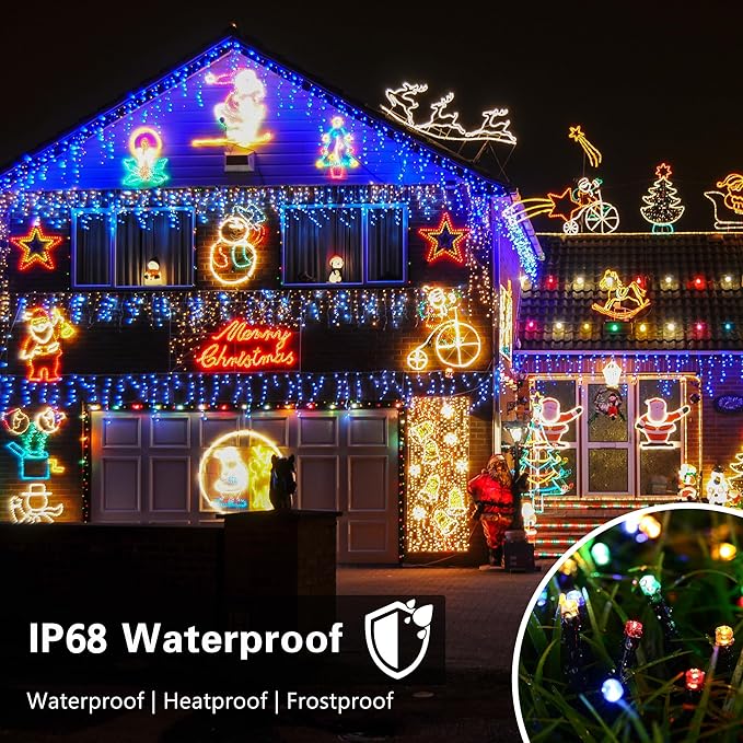 Toodour Battery Christmas Lights, 68.9ft 200 LED Christmas String Lights with 8 Twinkle Modes, Timer, Waterproof Battery Operated String Light for Home, Party, Holiday, Xmas Decor - Multicolor