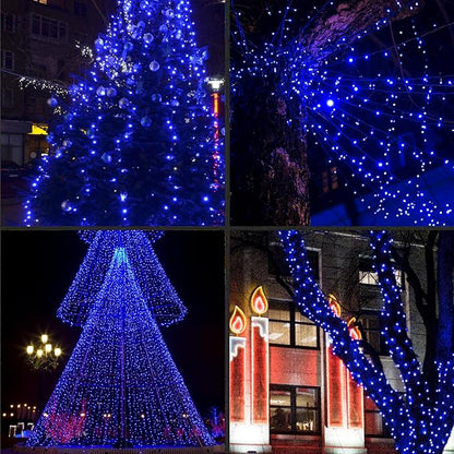 LAMPHOME Blue Christmas Lights Outdoor Waterproof, 200LED (4pk of 50L) Green Wire Fairy Starry String Lights Indoor Plug in,Xmas Decorations for Wedding Party Trees Wreath Yard Garden Party Decor