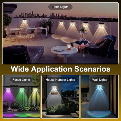 Solar Fence Lights Outdoor 8 Pack, Stainless Steel & IP65 Waterproof, 8 Lighting Modes High Brightness LED Spot Lens Deck Lights Dusk to Dawn for Backyard Stair Railing Patio Wall