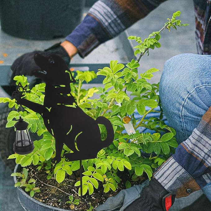 Garneck Outdoor Solar Lawn Lights - Dog Metal Garden Stake with Waterproof Solar Lantern - Decorative Yard Stakes | Lumora
